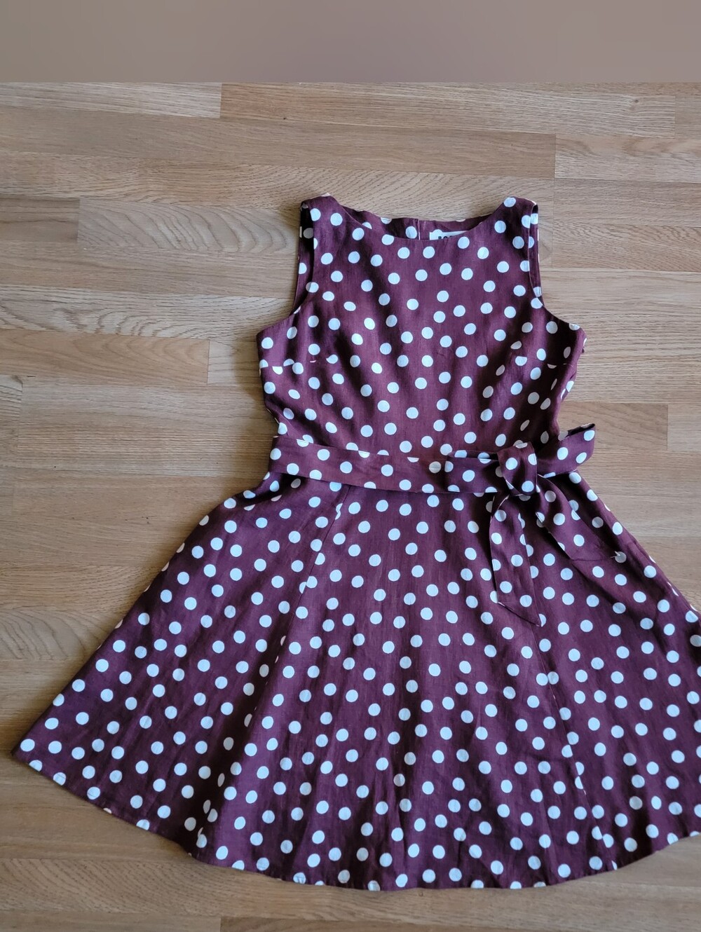 Boden Anya Sleeveless Polka Dot Dress Full skirt with Waist Tie Size 8R